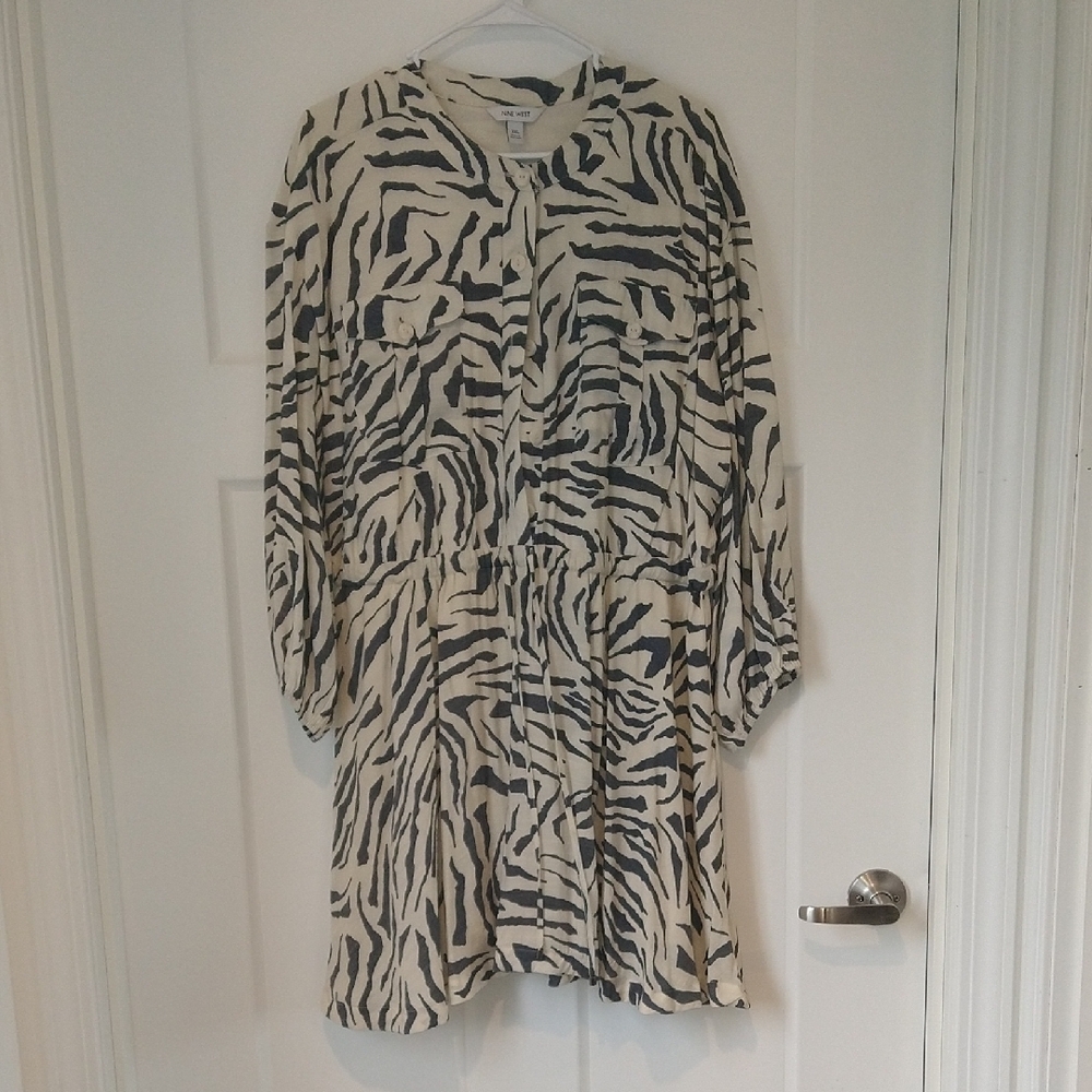 Nine West Black and White Sheath Dress with Bishop Sleeves